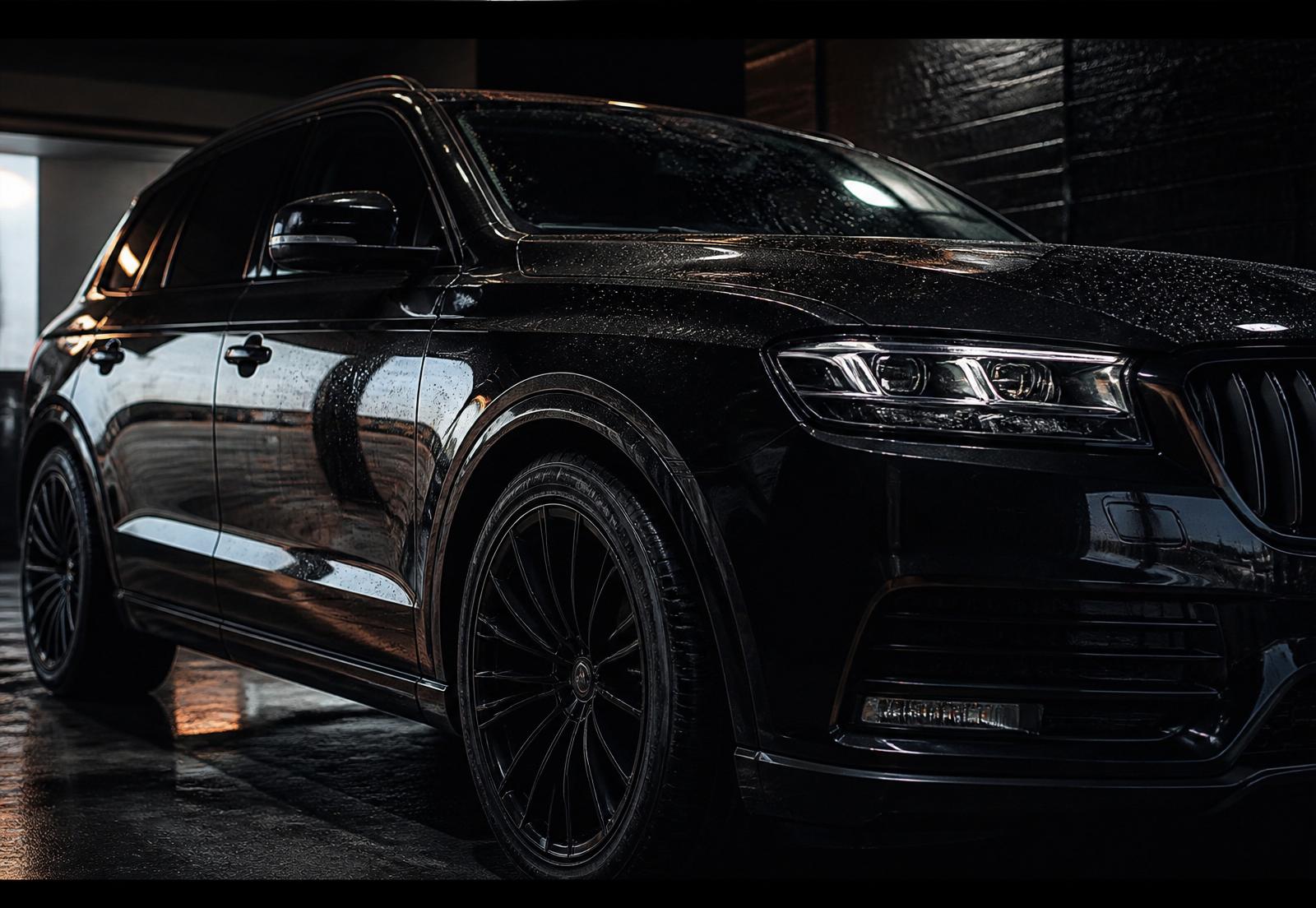 Black luxury SUV with mirror ceramic coating finish